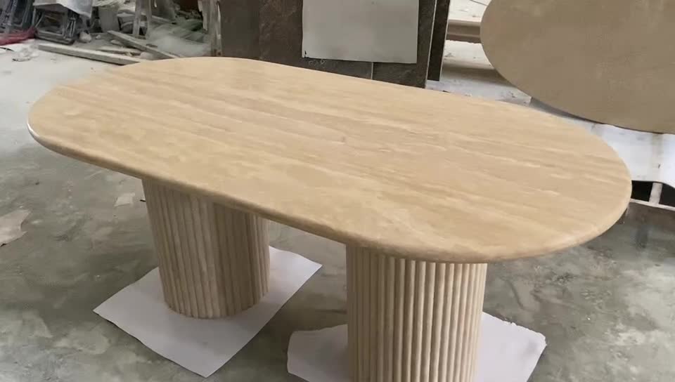 Cava Fluted Oval Turkey Beige Travertine Dining Table