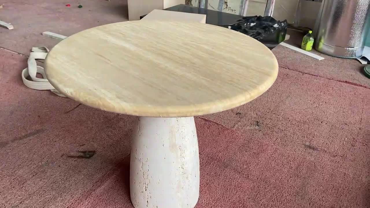 Curiaca Romano Travertine Side Table With Conical Pedestal Base