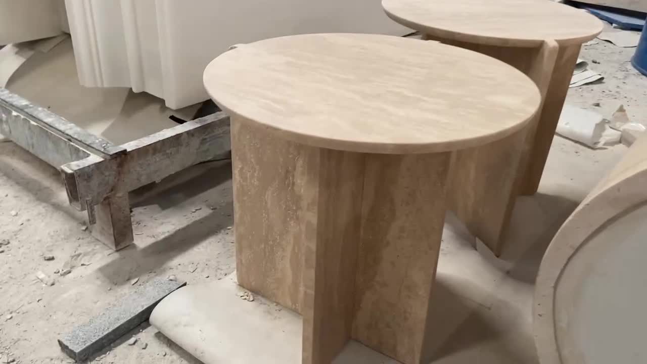 Italy Beige Travertine Round Bean Side Table
