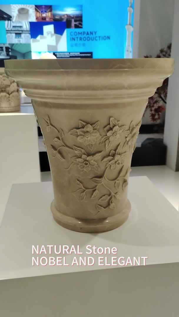 White Marble European Style Column Tops With Carving Flowers