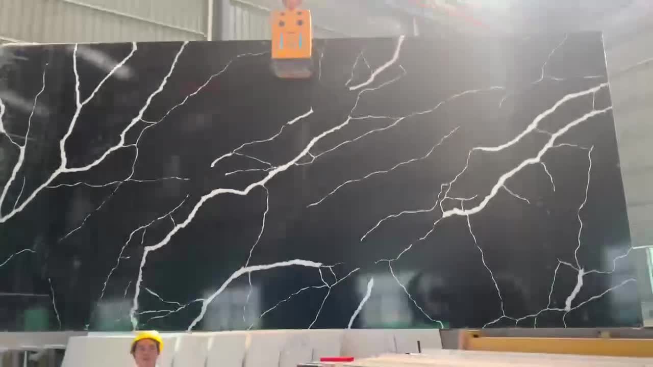 Black Calacatta White Vein Quartz Surface Polished Slabs