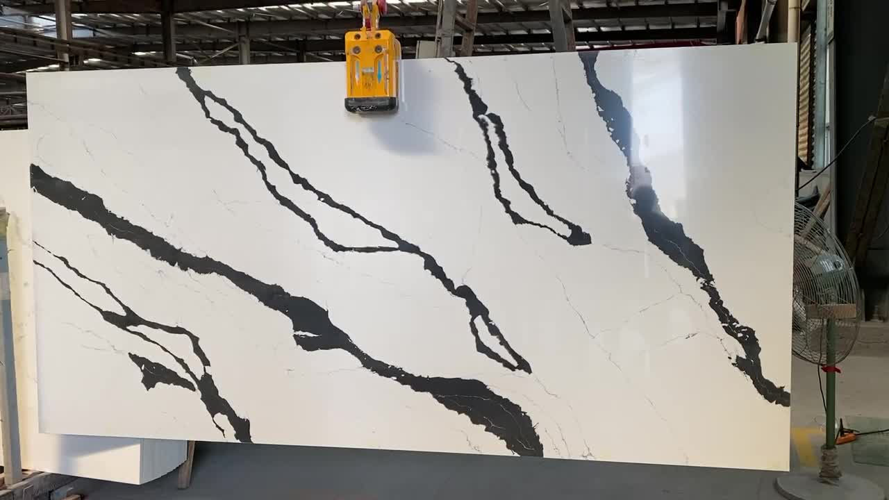 Polished Panda White Quartz Kitchen Countertop Slabs