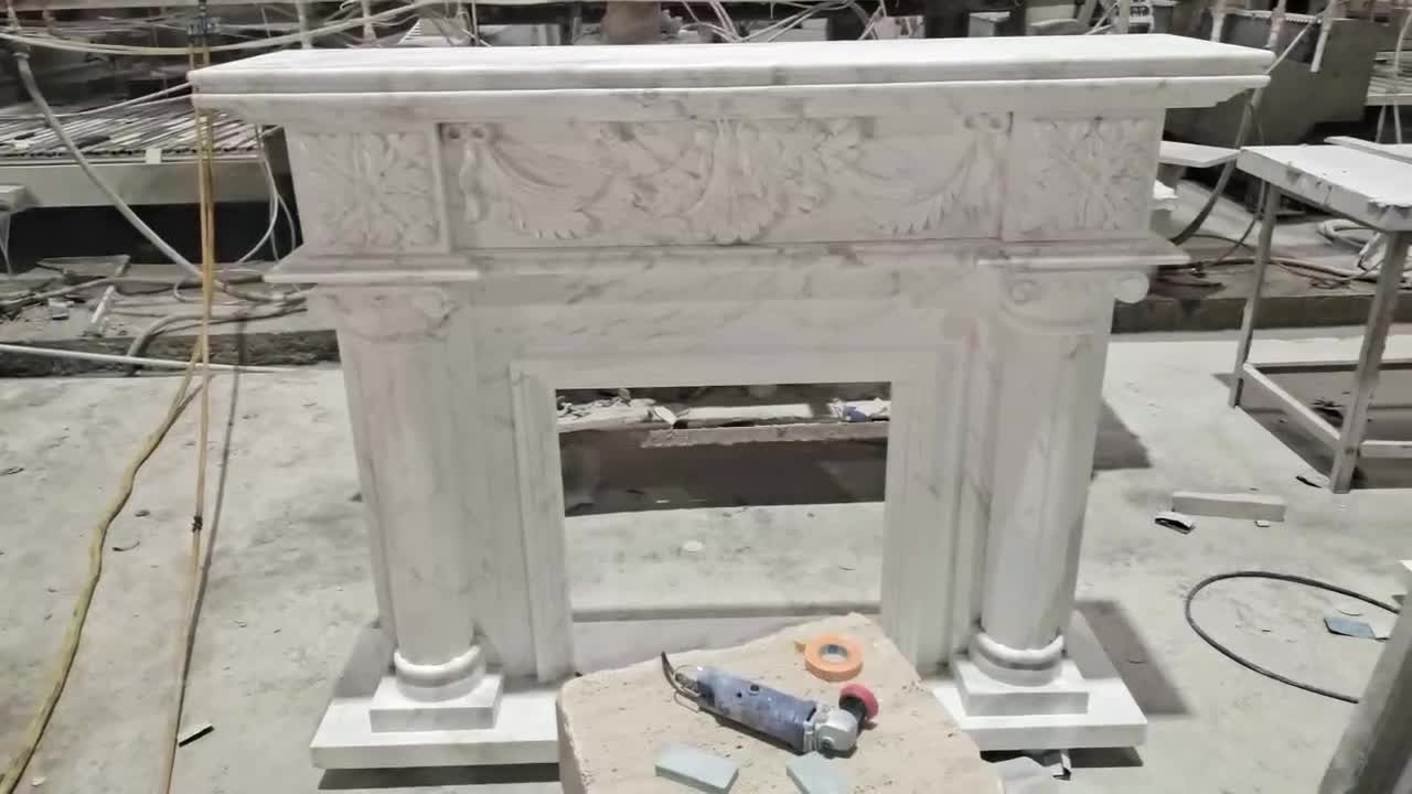 Sculptured Marble Fireplace Mantel Sunny Beige Classic Mantel