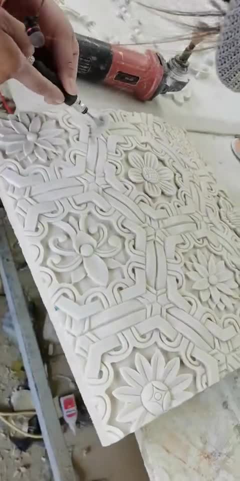Hand Carved Custom, Large Beige Marble Hollow Columns Panels