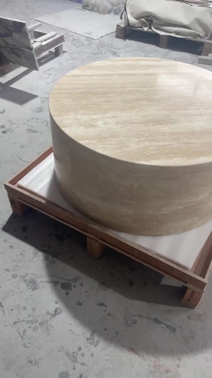 Travertine Low Rounded Plinth  Coffee Table