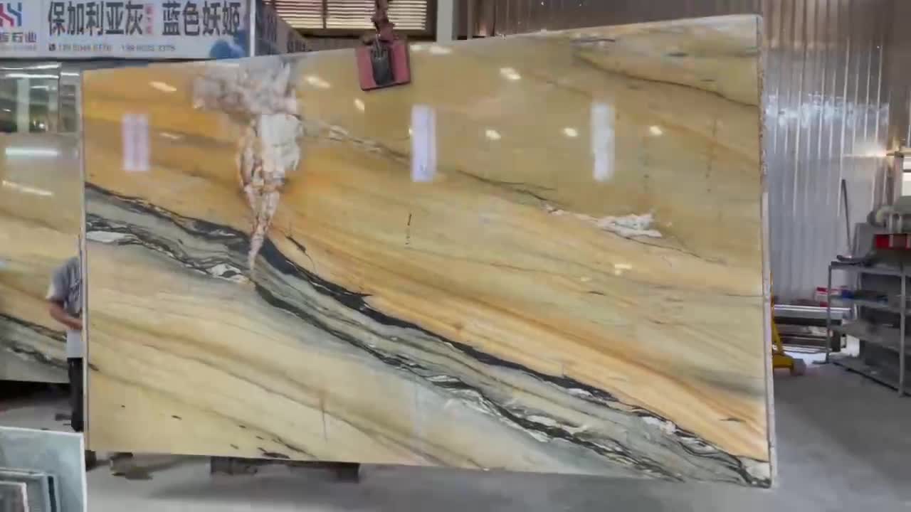 Golden Flame Quartzite Bookmatched Big Slab Wall Background