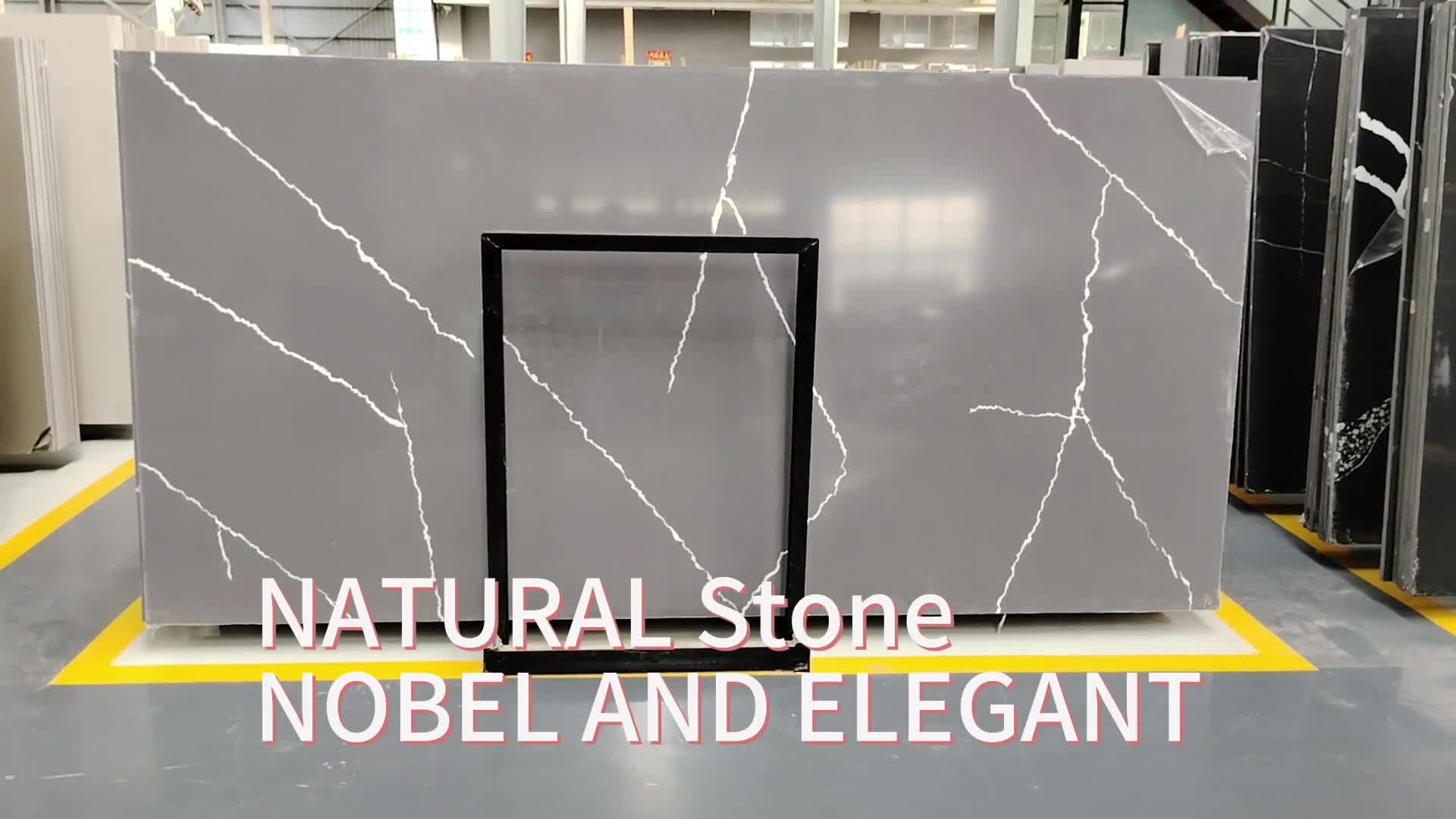 Calacatta Grey Quartz Slabs With Withe Veins For Wall Tiles
