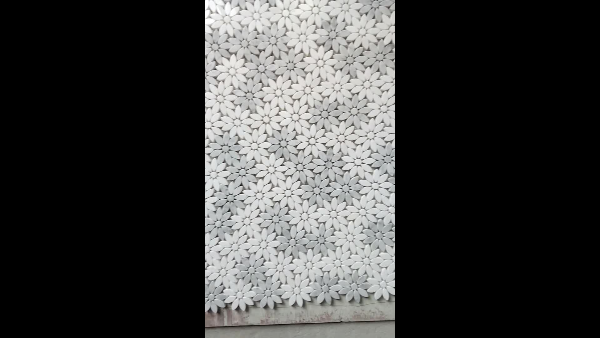 Carrara White Marble Daisy Flower Mosaic Art Tiles