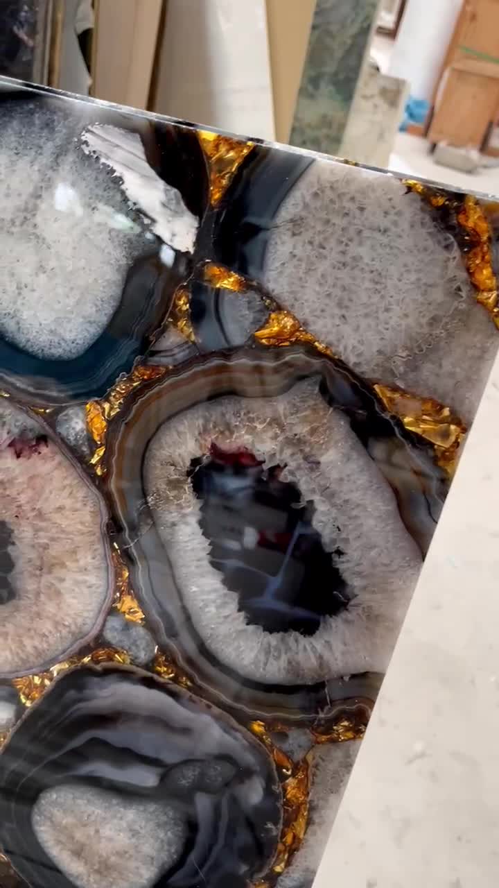 Agate Black Backlit Gemstone Bathroom Design, Precious Wall