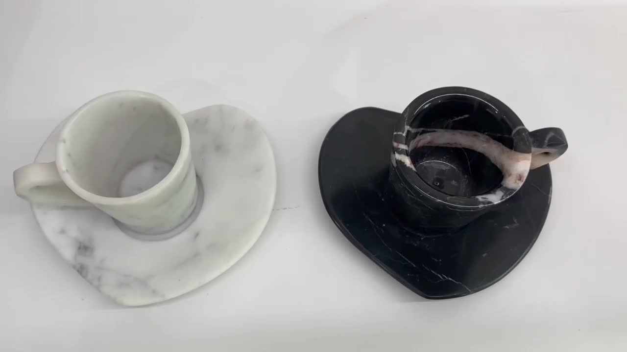 Marble Coffee Cup And Heart-Shaped Saucer For Home Decor