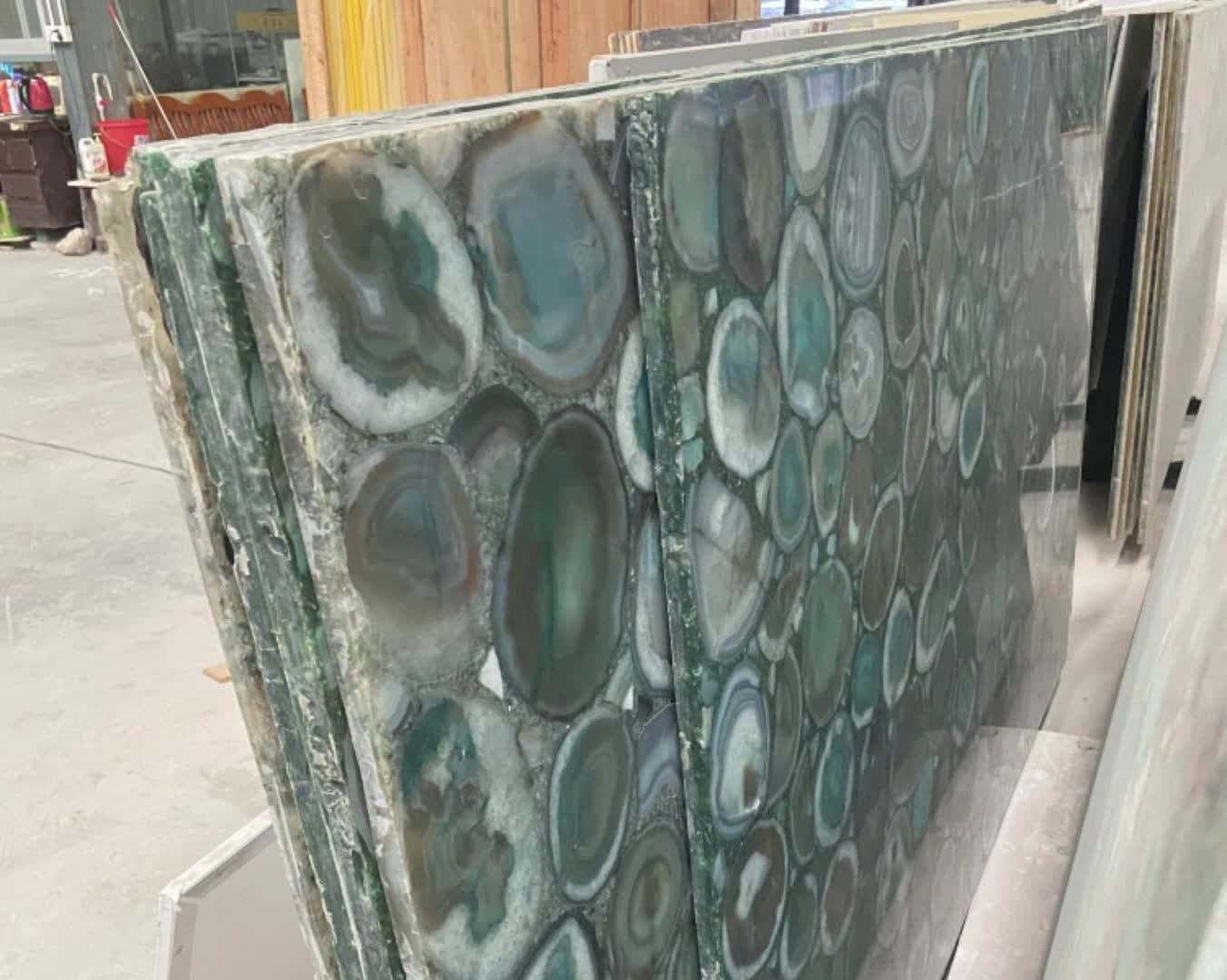 Semi Precious Stone Indoor Design Natural Green Agate Slab