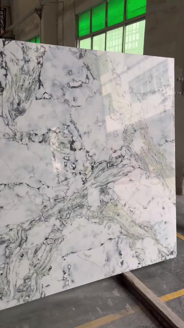 Marble Look Green Quartz Stone Slab Manmade Stone Tile
