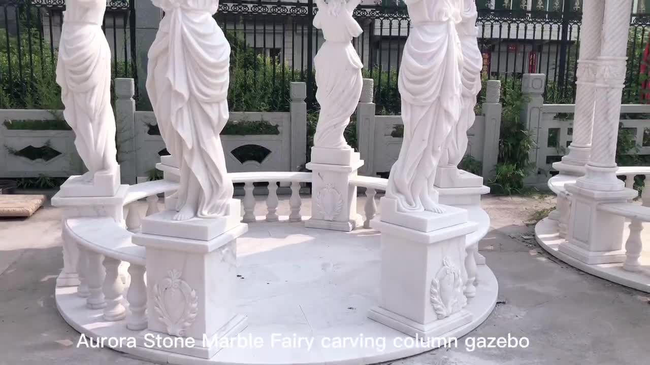 Fairy Carved Pillars White Marble  Steel Custom Dome Gazebo