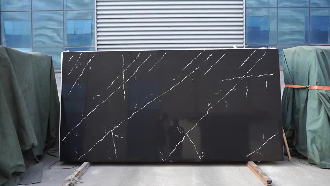 Black Calacatta Quartz Artificial Stone Slabs
