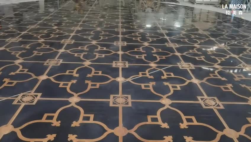 St Laurent Marble Inlay Bamboo Wood Medallions Floor Tile