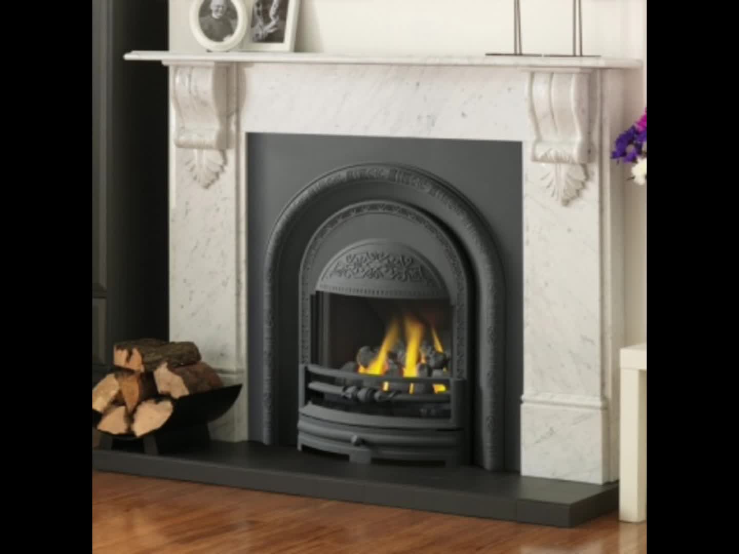Hand Carved Decorative Natural White Marble Fireplace
