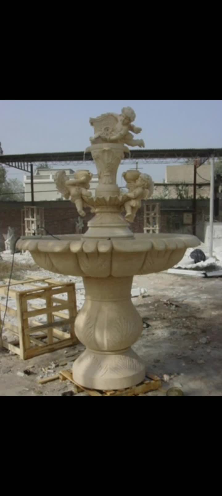 High Quality Hand Carving Beige Travertine Wall Fountain