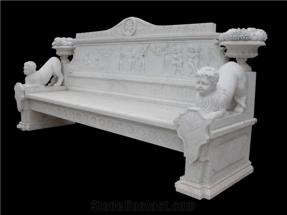 Outdoor Hand Carving Park  Marble Garden Bench
