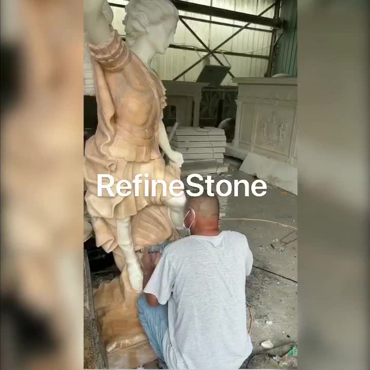 RF Outdoor White Marble Statue Of Four Seasons With Lamp