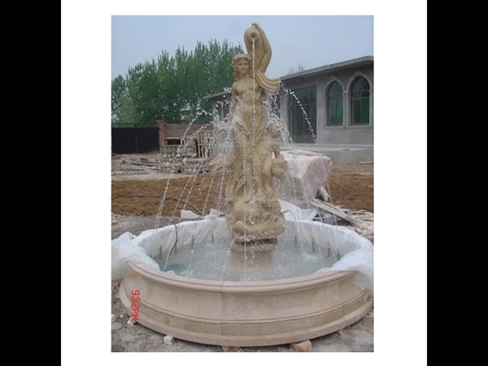 White Marble Water Fountain With Handcarved Statue