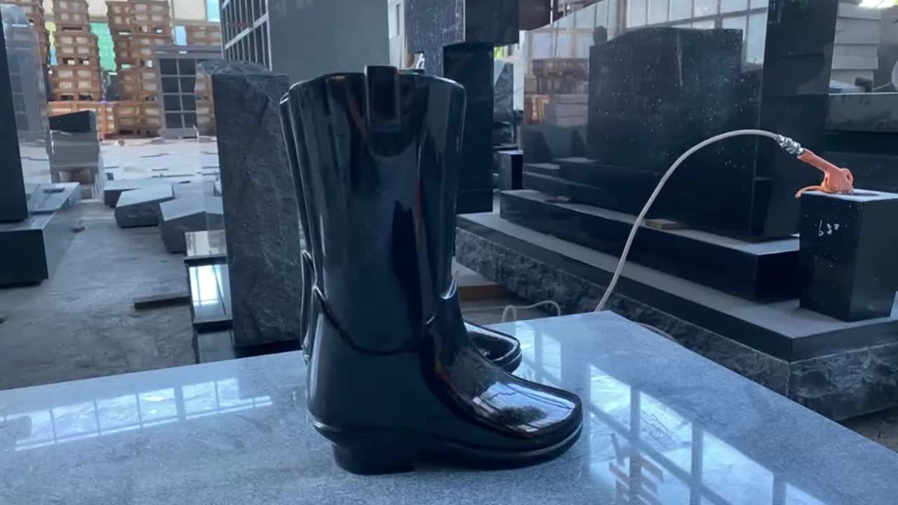 India Black Granite Boot Shape Monumental Vases