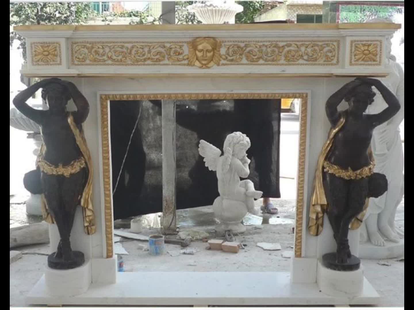 Beautiful Custom Design White Arabescato Marble Fireplace