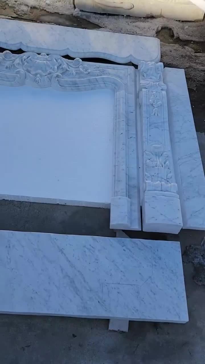 Indoor Design Carrara White Marble Stone Fireplace Mantel