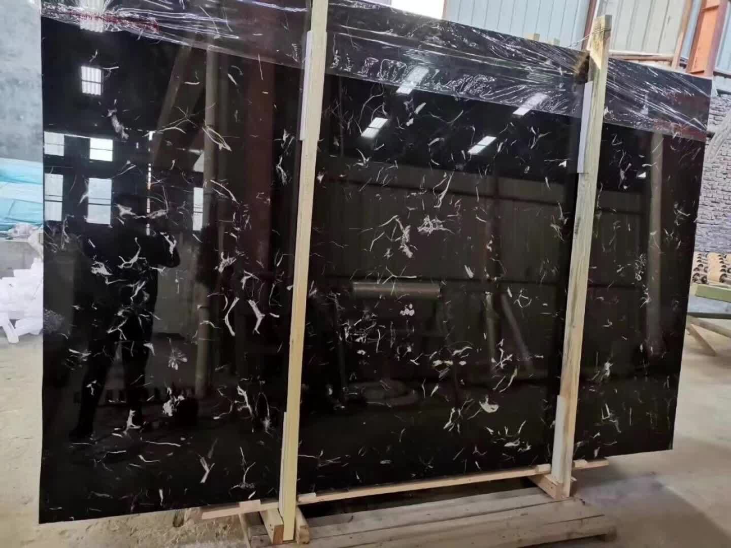 Ice Flower Black Marble Slabs Polished