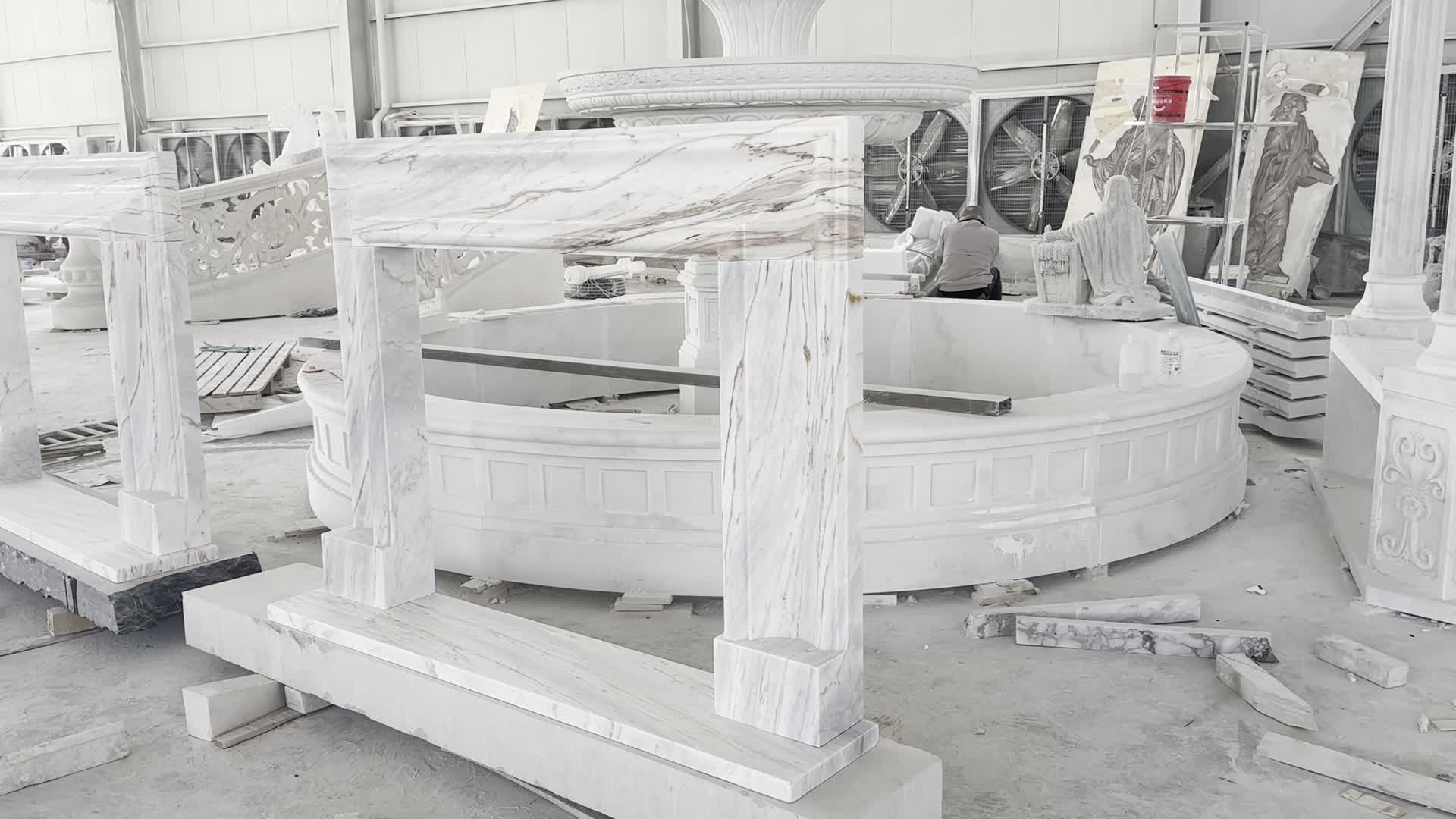 White Marble With Gold Line Fireplace