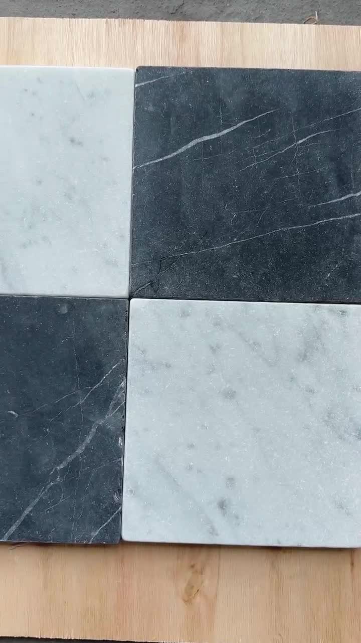 Black And White Marble Tumbled Checkered Floor Tiles