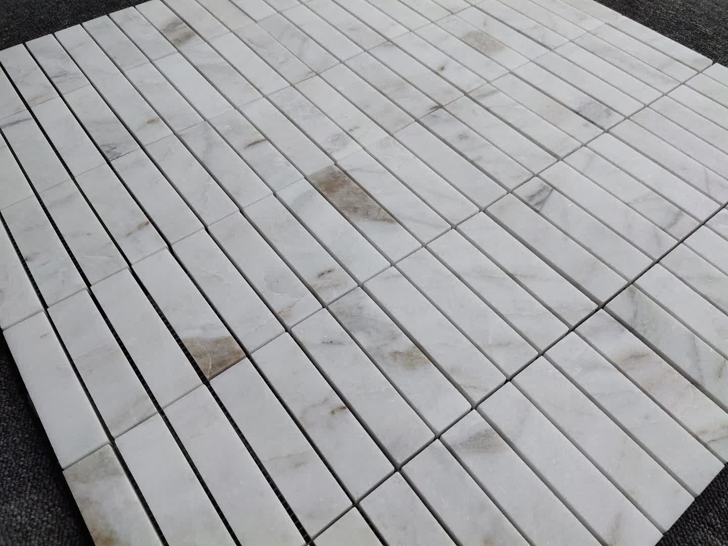 Carrara White Marble Kitkat Mosaic Tiles