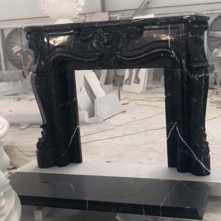 2023 Black Marquina Marble French Style Fireplace