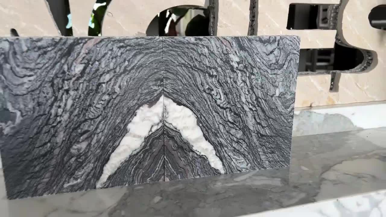 Black Wooden Marble Laminated Backed  Honeycomb Panels