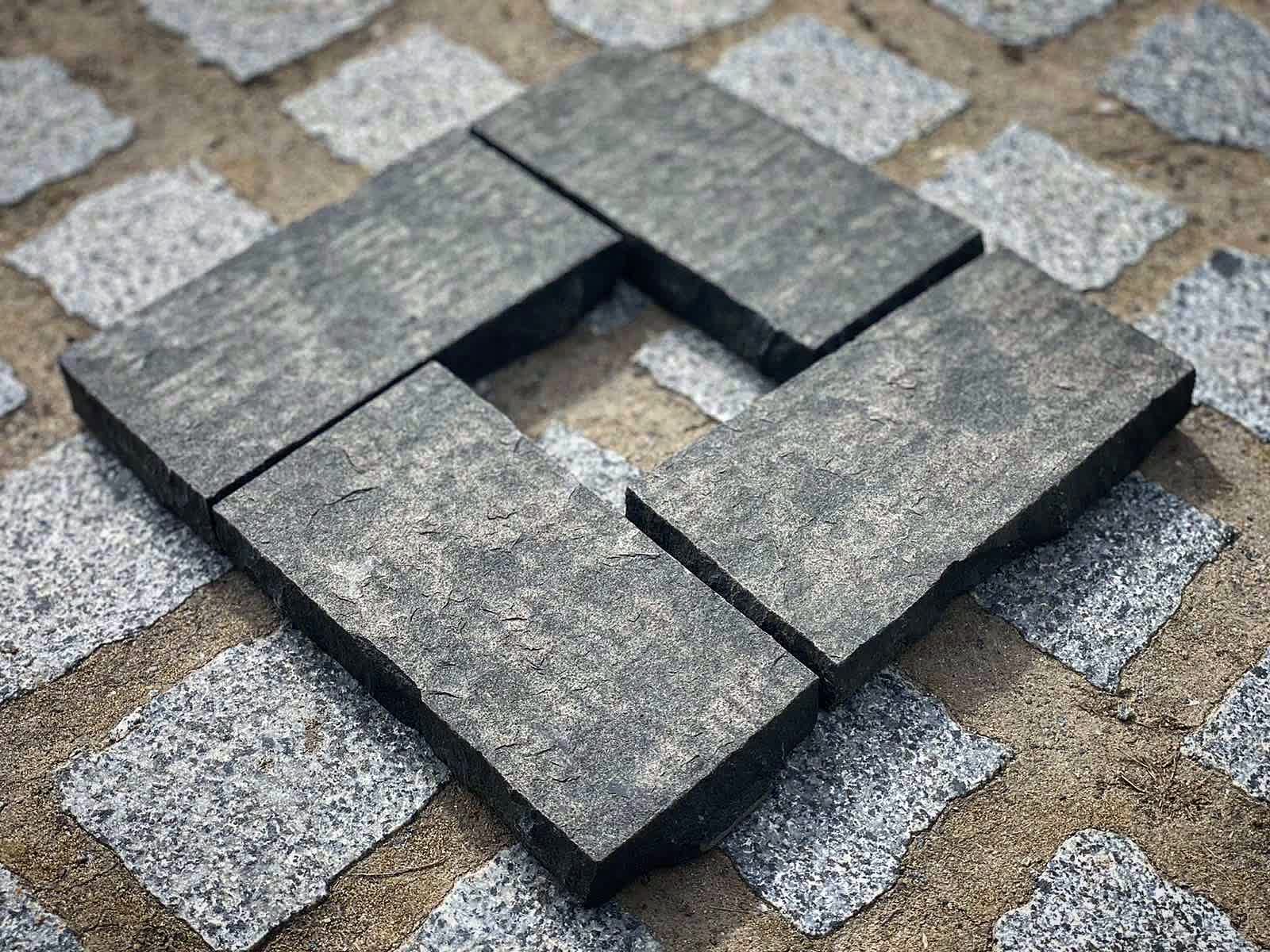 Ukrainian Basalt Black Moon, Sides Split, Top Flamed  Cubes