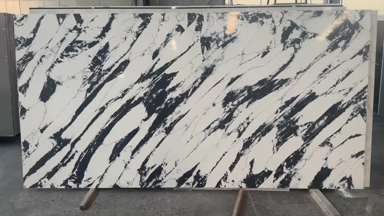 Artificial Black And White Veins Stone Slabs Quartz Tiles