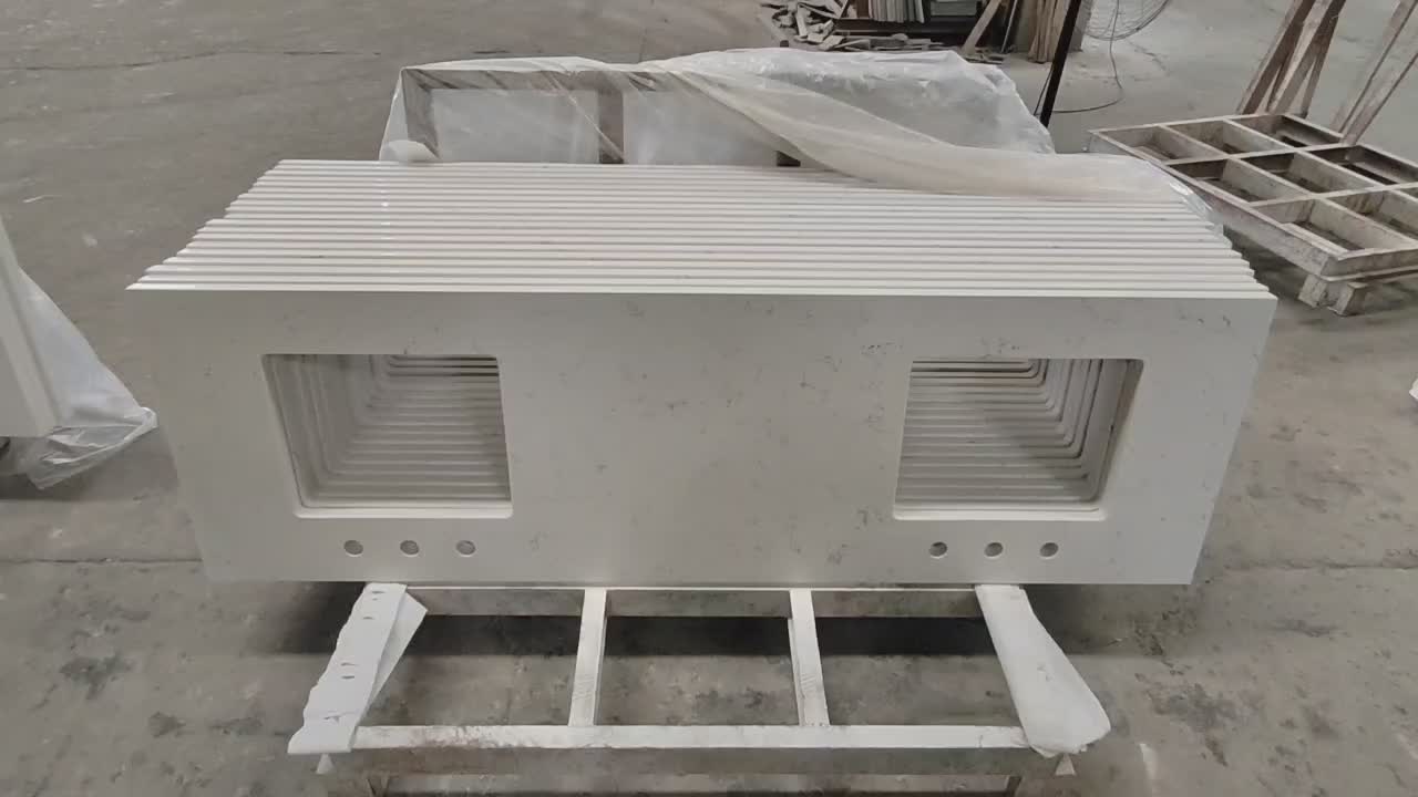 Artificial Carrara White Quartz Bathroom Vanity Tops