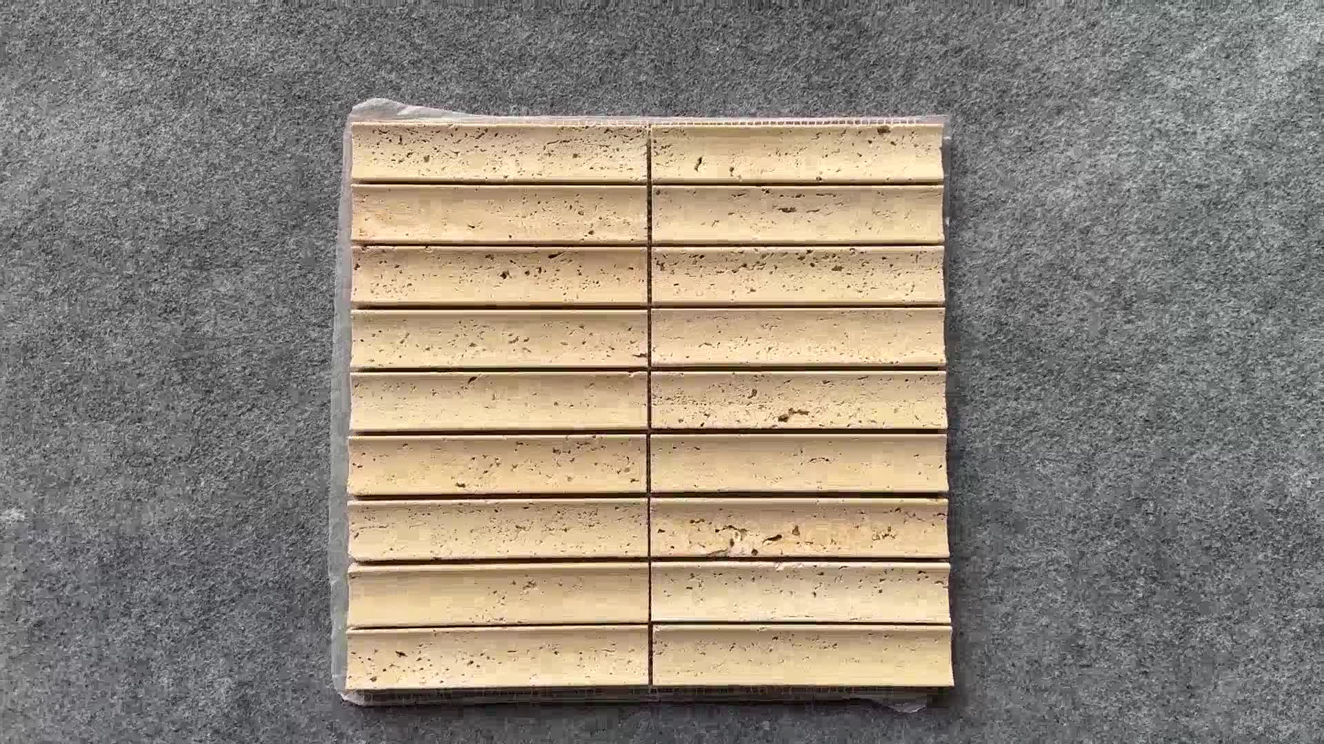 Beige Travertine 3D Honed Concave Flute Mosaic Tiles