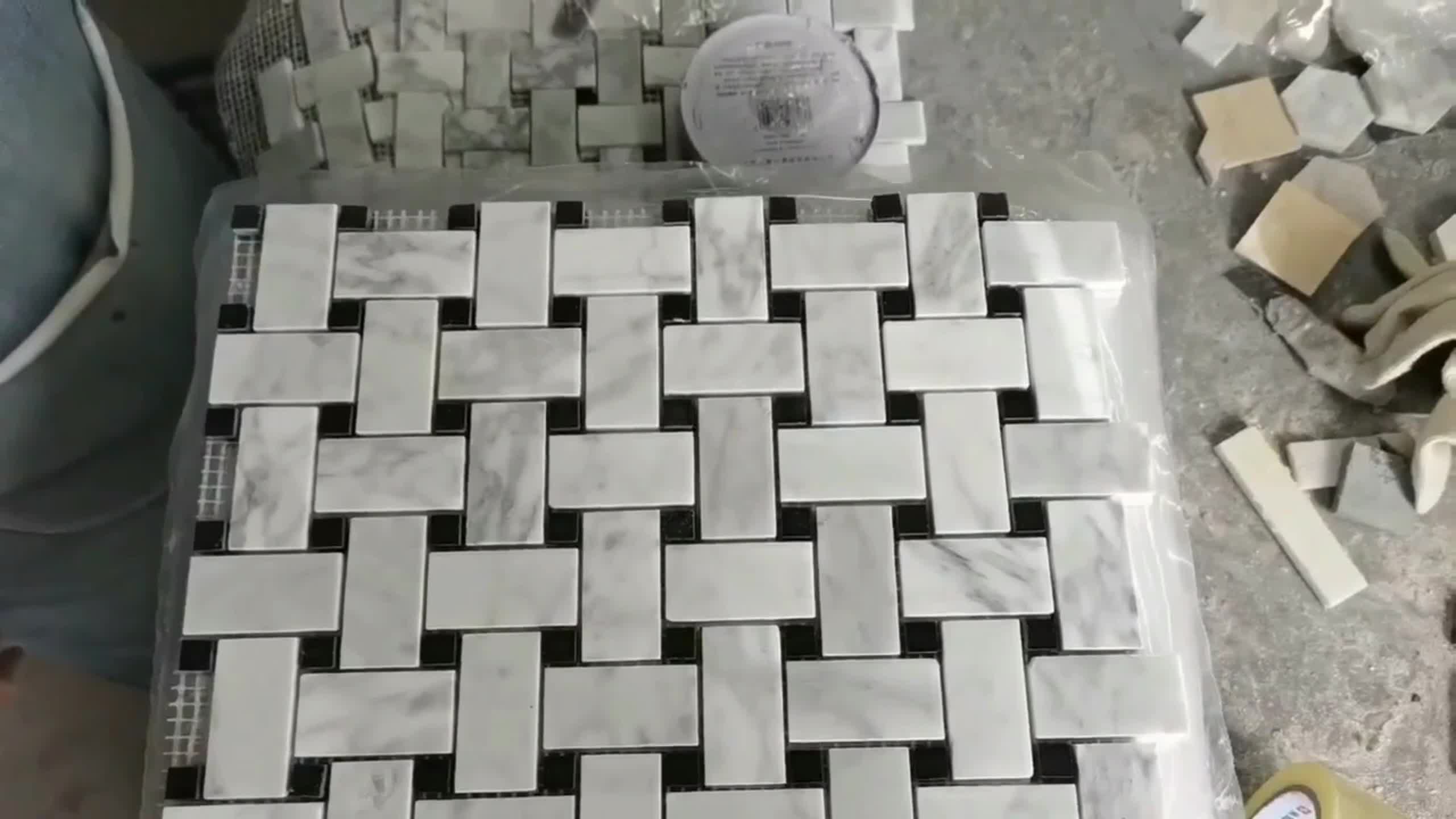 Black And White Carrara Marble Mosaic Tiles