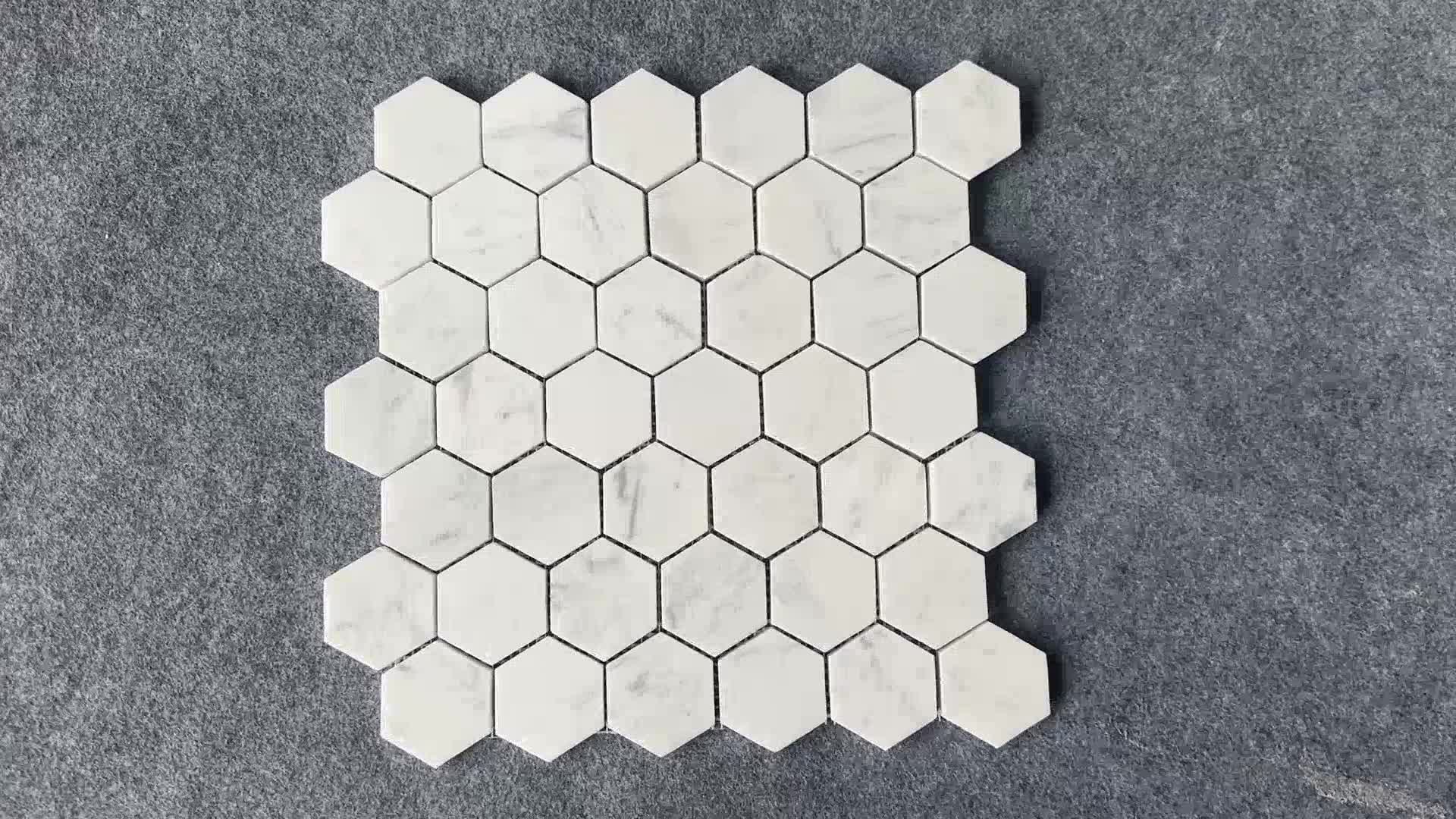 Polished White Carrara Marble Hexagon Wall Mosaic Tiles