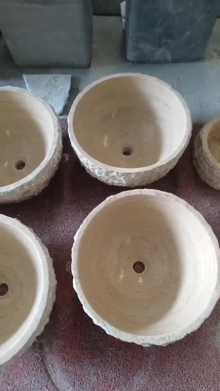 Beige Travertine Natural Edge Round Wash Basin
