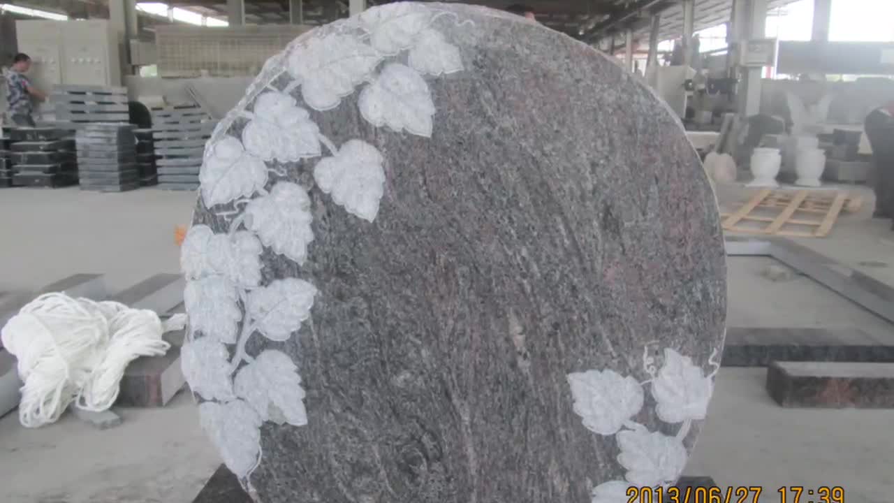 Paradiso Granite Circular Tombstone With Engraved Grape Leaves