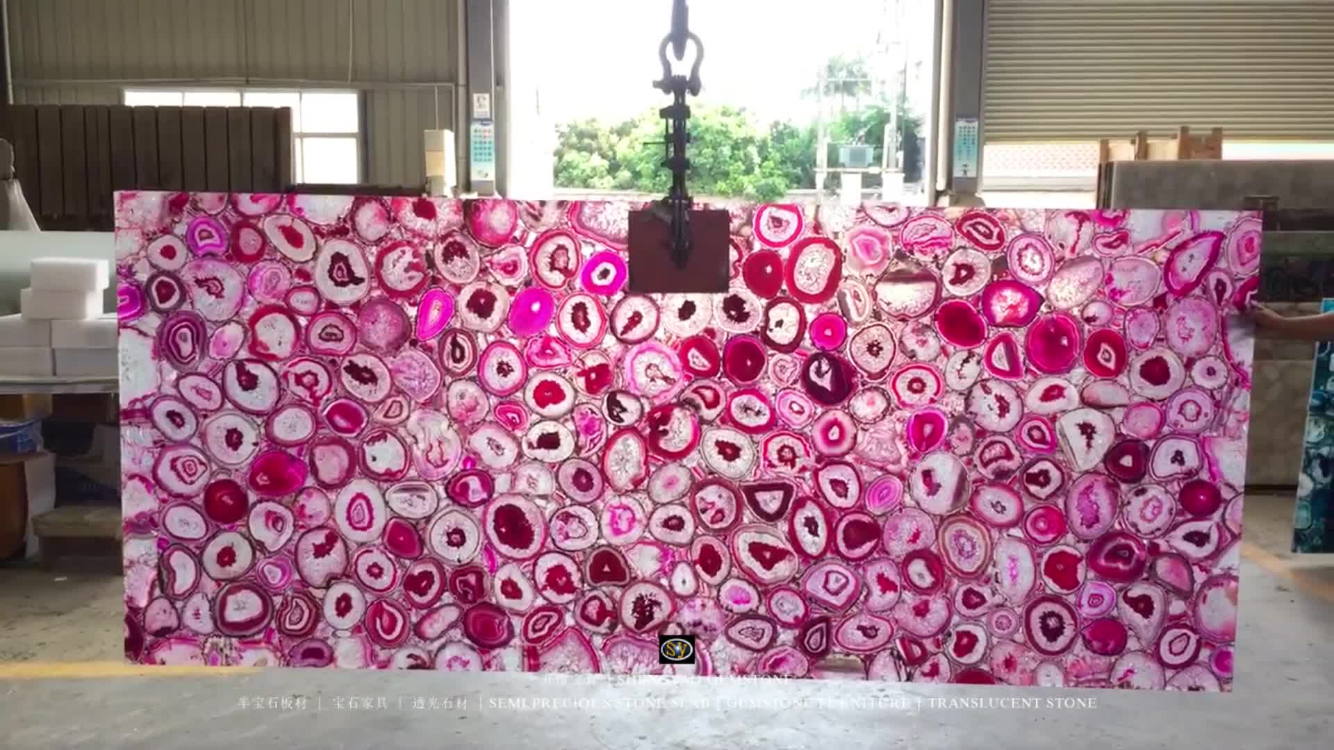 Backlit Translucent Stone Pink Agate Gemstone Panels