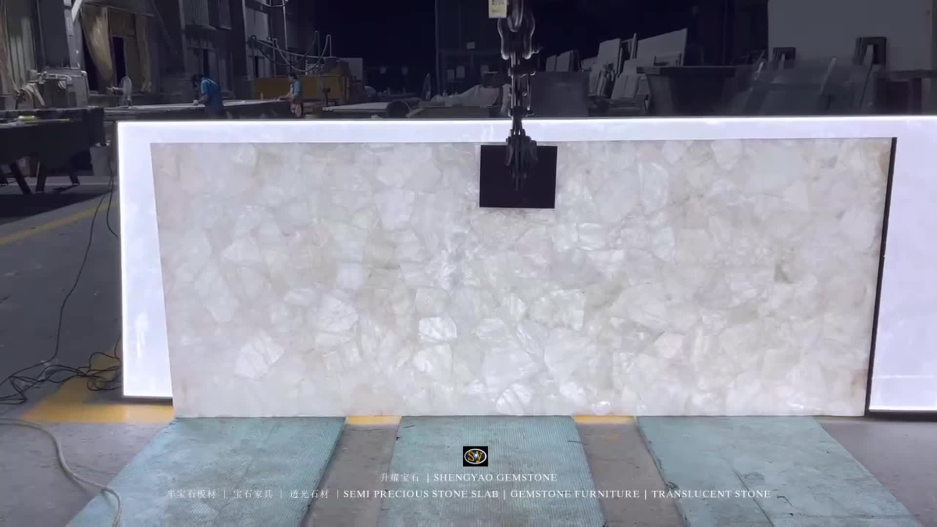 Backlit White Crystal Quartz Semiprecious Stone Slabs