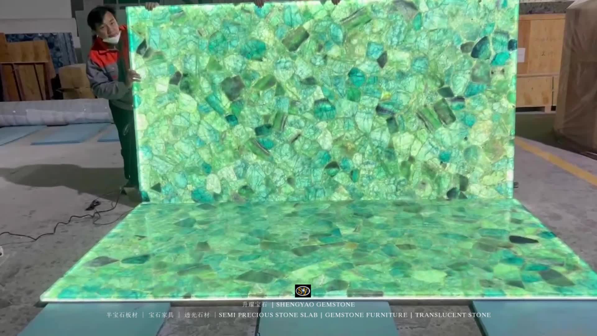 Natural Backlit Green Fluorite Stone Crystal Gemstone Panels