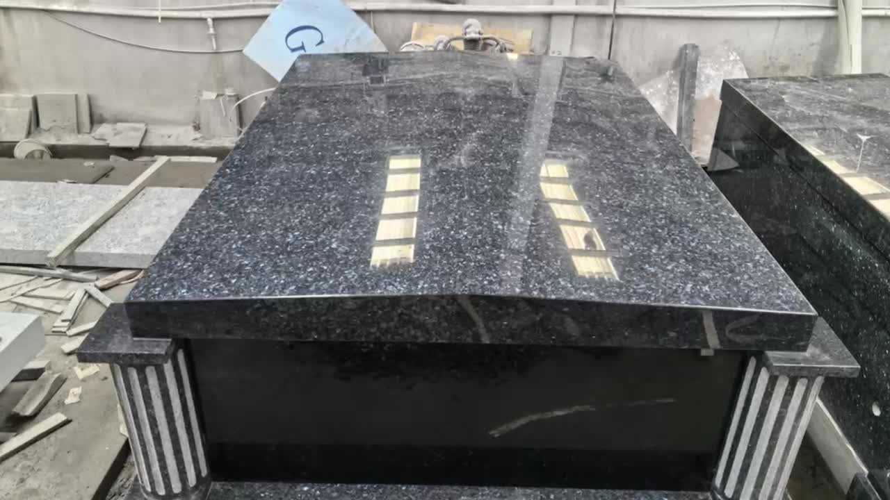 Blue Pearl Granite Two Crypt Double Polished Mausoleum