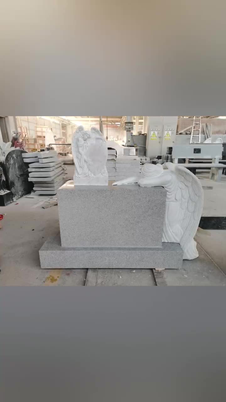 Georgia Grey G633 Granite Tombstone With Marble Angel Statue