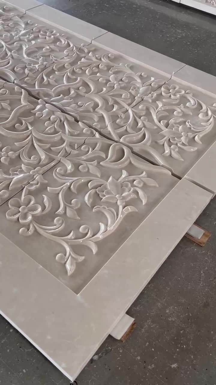 3D CNC Beige Marble Carving Wall  Relief