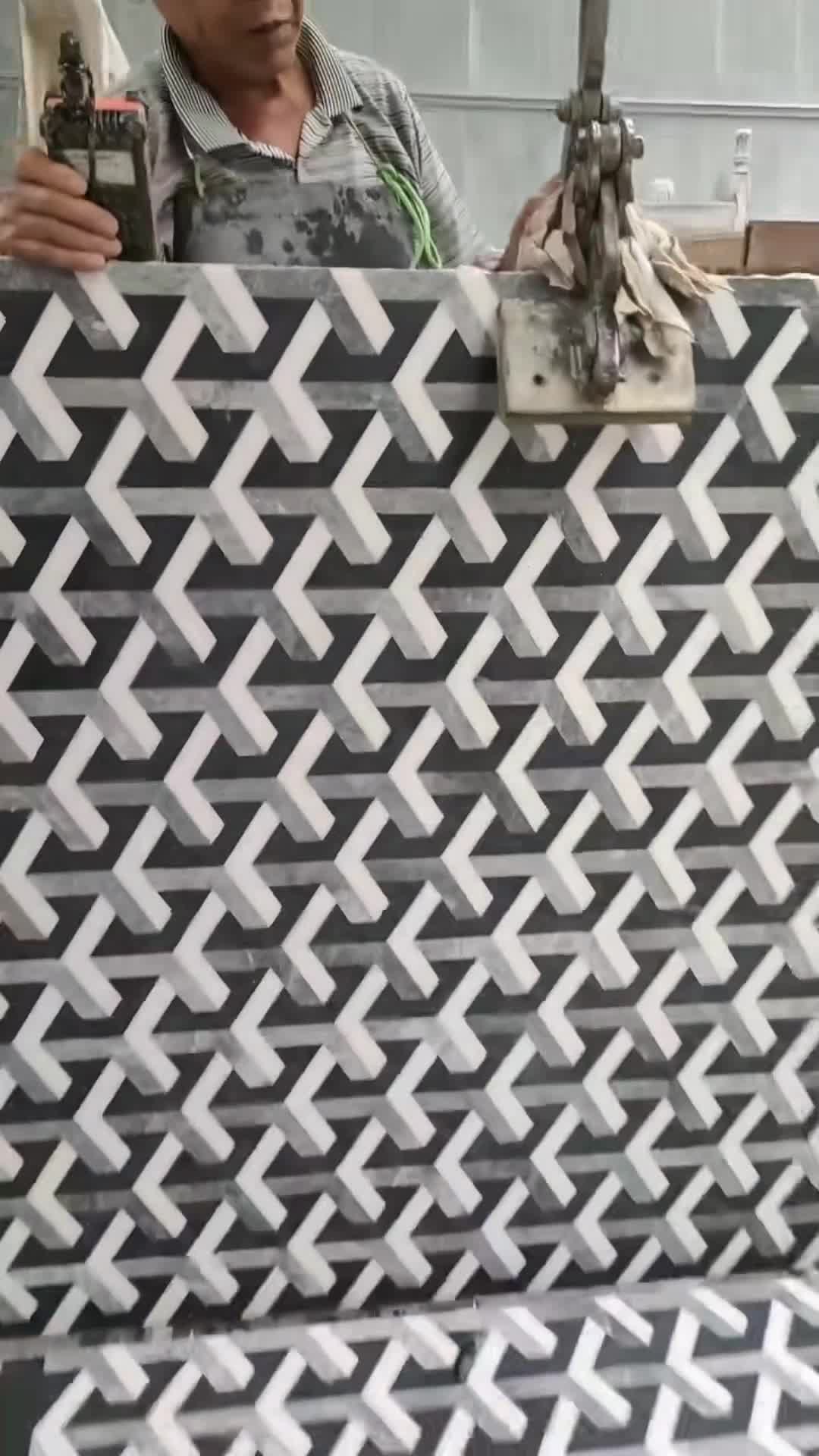 Black Marble Inlay Pattern Waterjet Floor Medallions