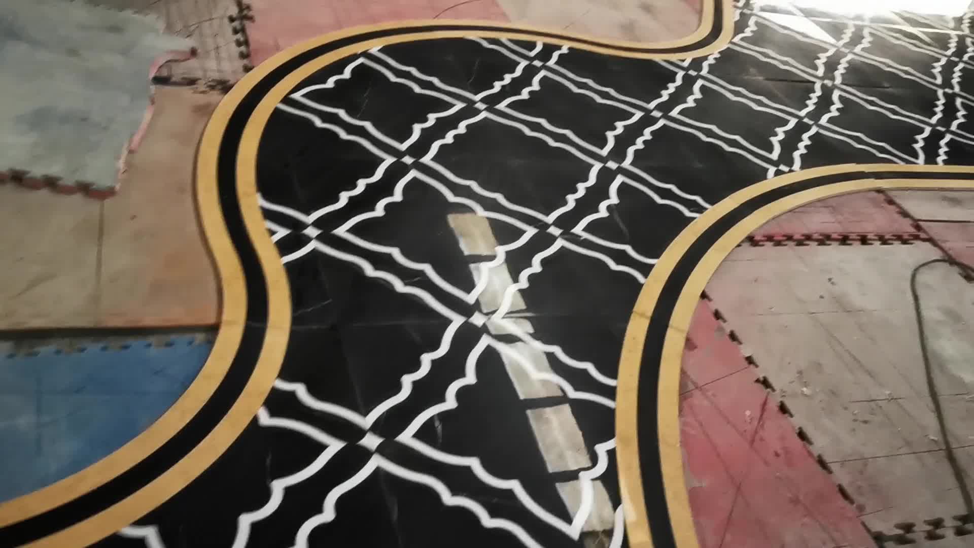 Water Jet Cut Inlay Marble Hotel Corridor Floor Tiles