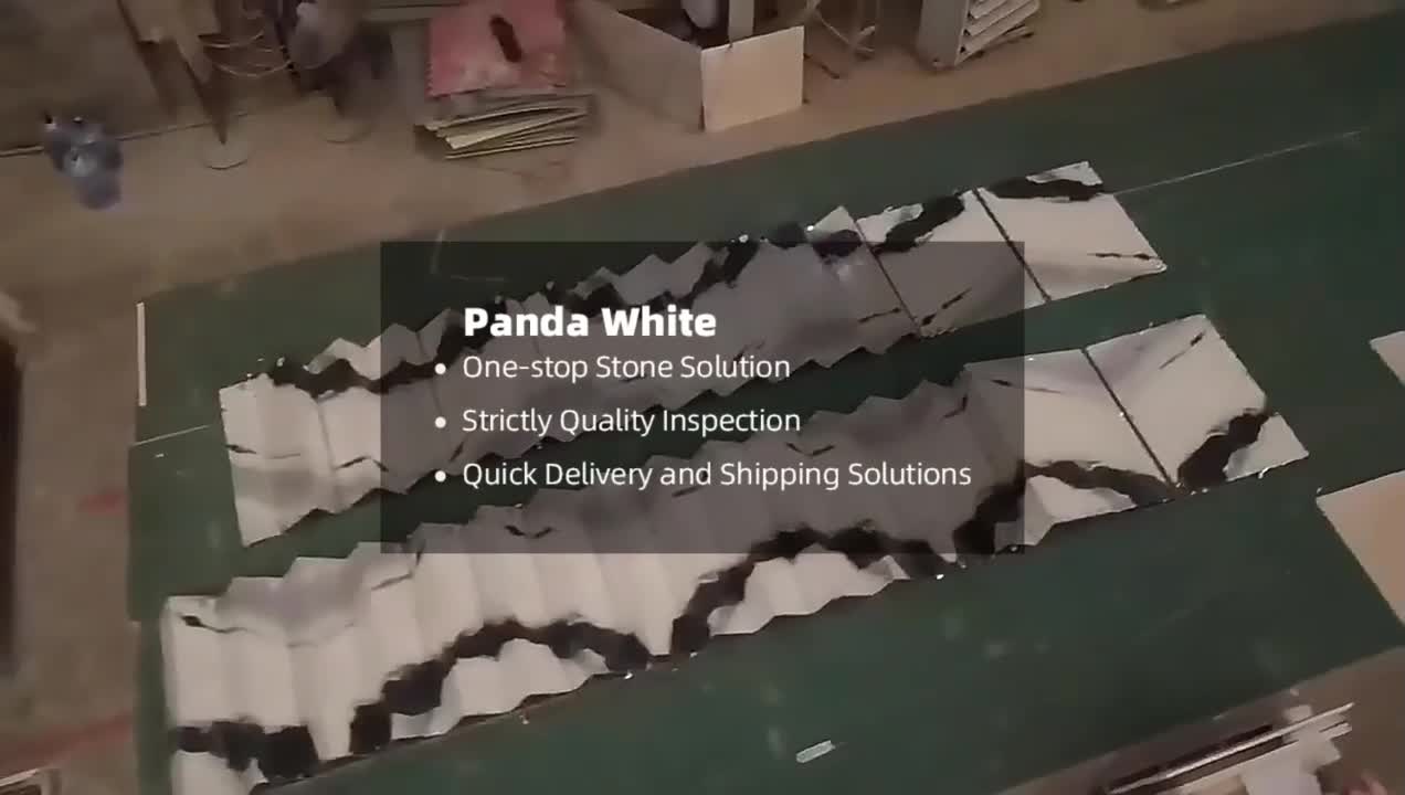 Polished Black Vein Panda White Marble Stair Steps And Risers